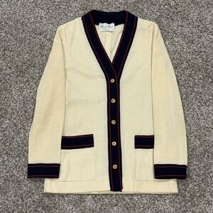 Vintage 70s Butte Knit Womens Cardigan Wool Blend Gold Buttons Preppy Size M